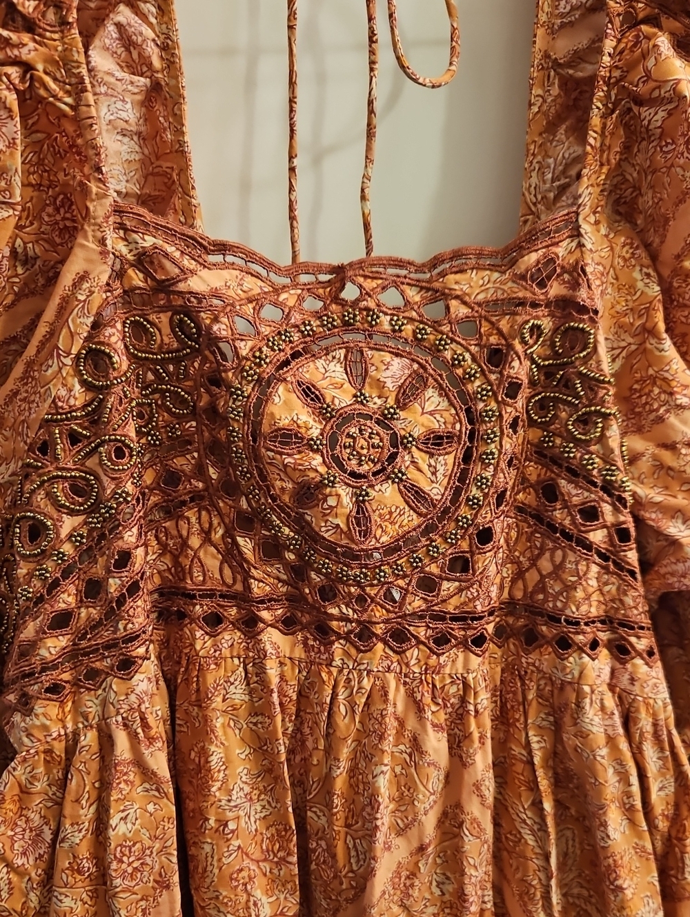 Free People Marias Beaded & Crochet Mini Dress, Rare, Embroidered Boho, M - Picture 6 of 12